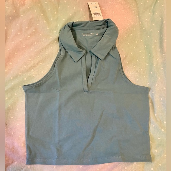 Blue Abercrombie & Fitch Cropped Polo Top - NWT - Picture 4 of 7